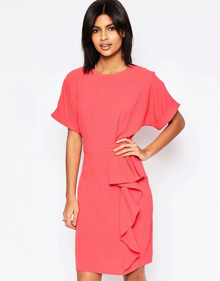 Asos Waterfall Pencil Dress - Coral