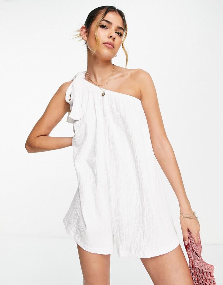 Asos Design Crinkle One Shoulder Romper In White