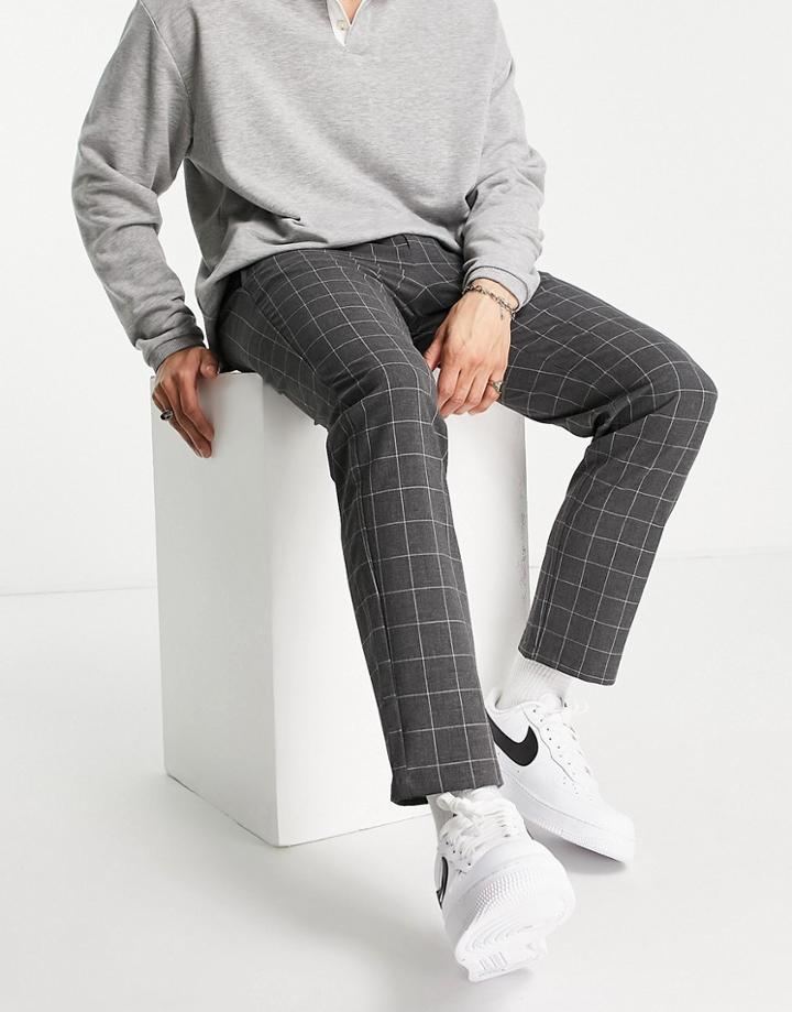Pull & Bear Slim Check Pants In Black-neutral