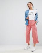 Asos Wide Leg Chino Pants With Sports Tipping Hem - Pink