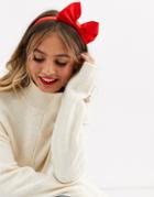 Asos Design Holidays Headband With Oversized Bow Detail In Red