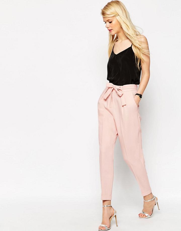 Asos Woven Peg Pants With Obi Tie - Blush