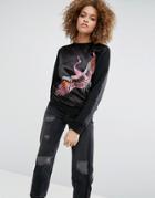 Asos Sweatshirt With Satin Panel And Chinoserie Embroidery - Black