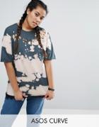 Asos Curve T-shirt In Distressed Tie Dye Tour Print With Lace Trim - Multi