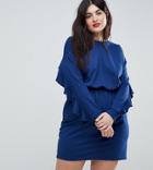 Asos Curve Sweat Skater Dress With Frill Back - Navy