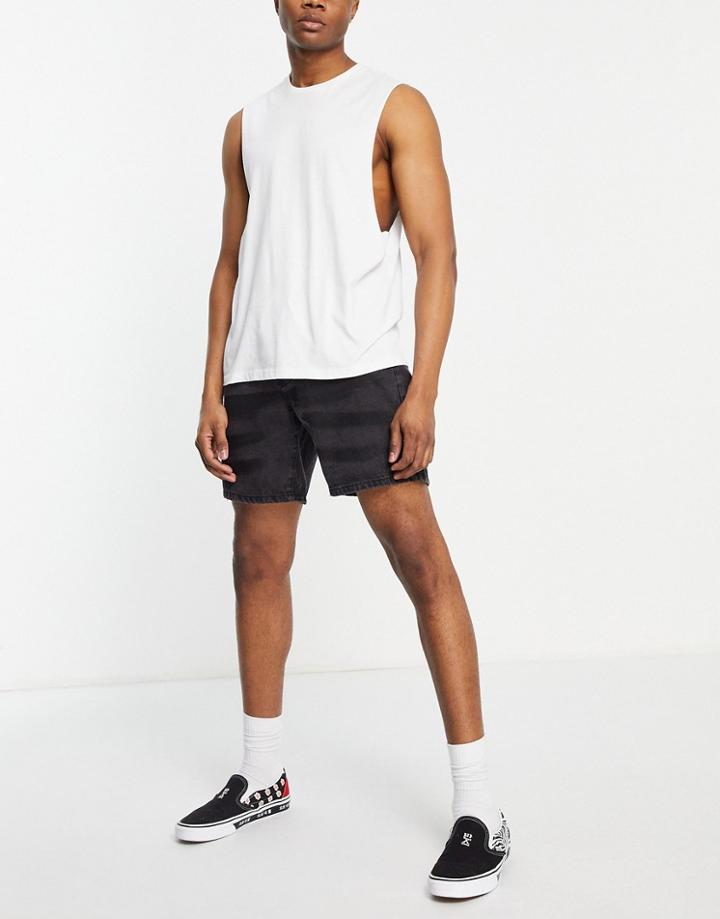 Liquor N Poker Denim Shorts In Black With Paint Strokes