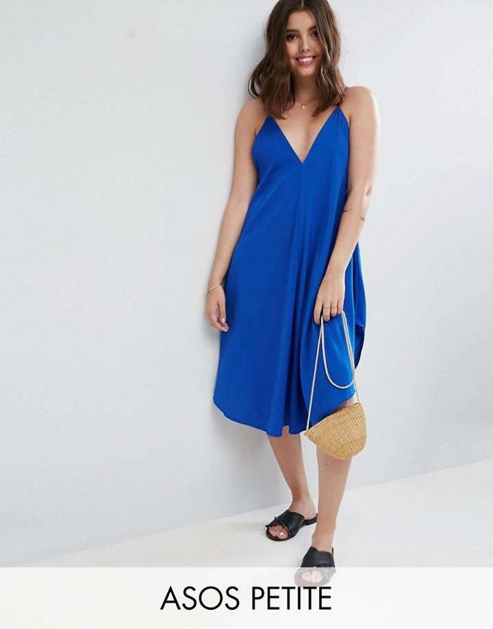 Asos Petite Cami Beach Dress With Dipped Hem - Blue