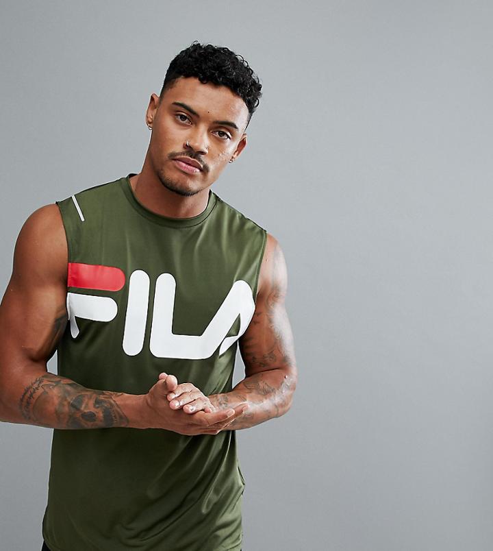 Fila Black Line Sport Tank With Large Logo In Green - White