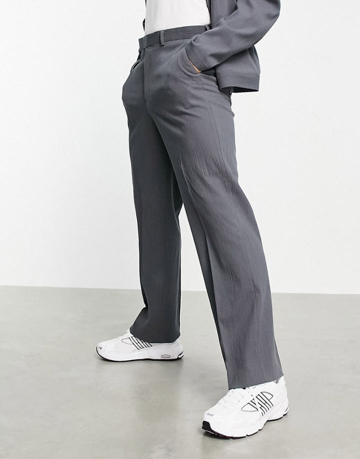Asos Design Set Smart Wide Leg Pants In Gray Crinkle-grey