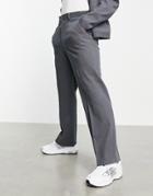 Asos Design Set Smart Wide Leg Pants In Gray Crinkle-grey