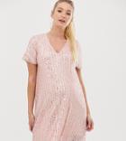 Tfnc Maternity Stripe Sequin T-shirt Dress In Pink And Silver-multi