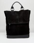 Asos Backpack In Leather And Suede Mix In Black - Black