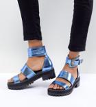 Asos Design Foxglove Premium Leather Gladiator Flat Sandals - Blue