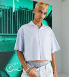 Collusion Cropped Striped Revere Shirt With Raw Hem-multi