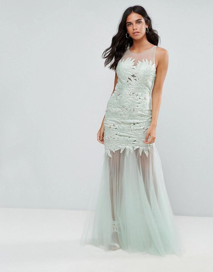 Forever Unique Lace Insert Maxi Dress - Green