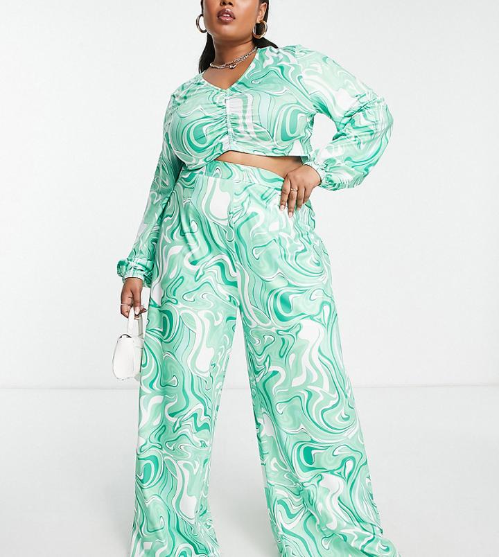 Collective The Label Curve Exclusive Pants In Green Swirl Print - Part Of A Set