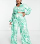 Collective The Label Curve Exclusive Pants In Green Swirl Print - Part Of A Set