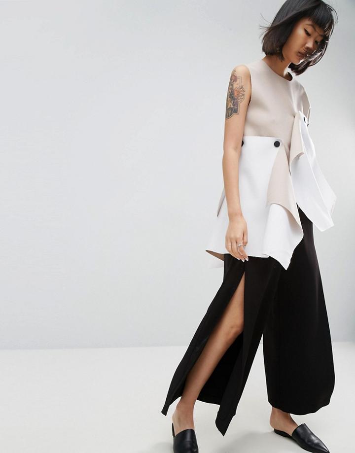 Asos White Layered Top With Button Detail - Stone