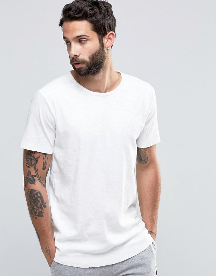 Only & Sons Slub Jersey T-shirt With Raw Hem - White