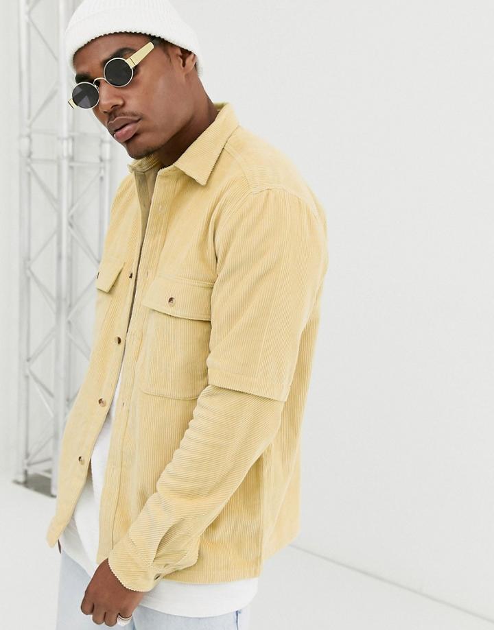 Asos Design Oversized Chunky Cord Shirt With Double Pockets In Yellow