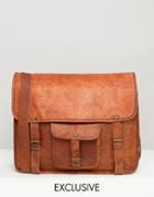 Reclaimed Vintage Leather Messenger Bag In Tan With Pocket - Brown