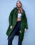 Monki Janna Recycled Padded Duvet Coat With Hood In Dark Green