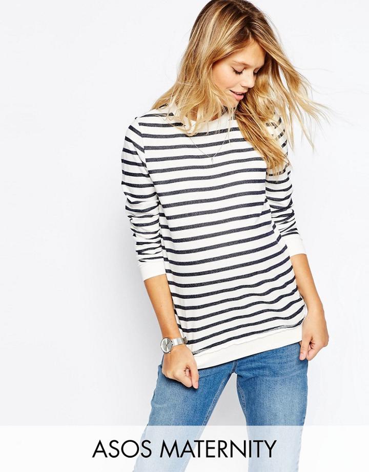 Asos Maternity Boyfriend Sweatshirt In Stripe - Multi