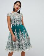 Chi Chi London Premium Metallic Lace Midi Prom Dress In Emerald - Green