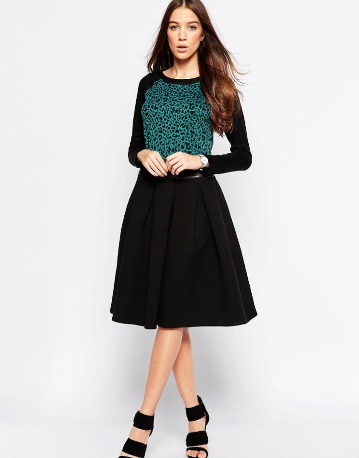 Madam Rage Leopard Print Round Neck Sweatshirt - Green