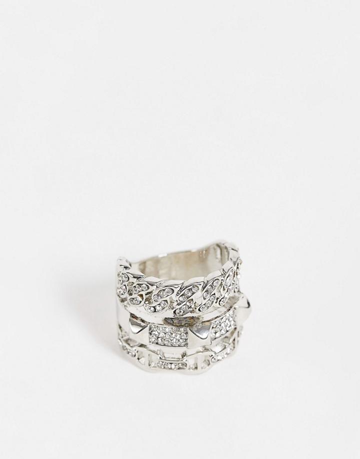 Aldo Febriclya Rhinestone Chain Rings In Silver