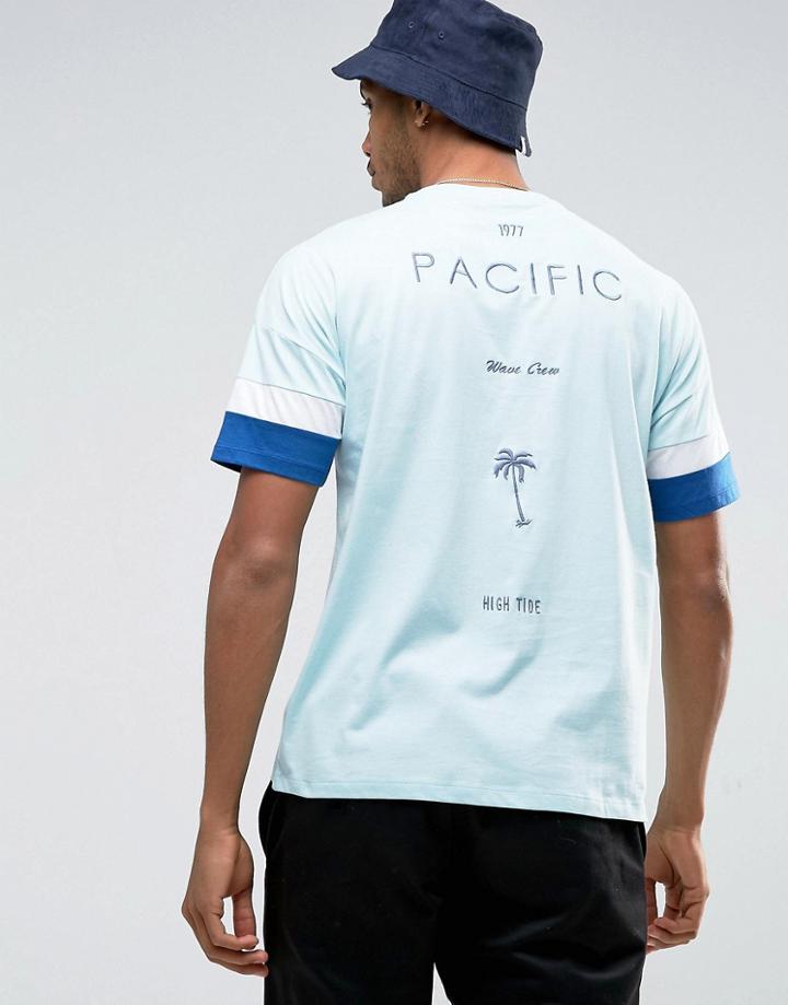 Asos Oversized T-shirt With Pacific Print & Sleeve Panel Detail - Blue