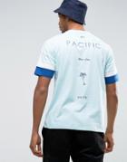 Asos Oversized T-shirt With Pacific Print & Sleeve Panel Detail - Blue