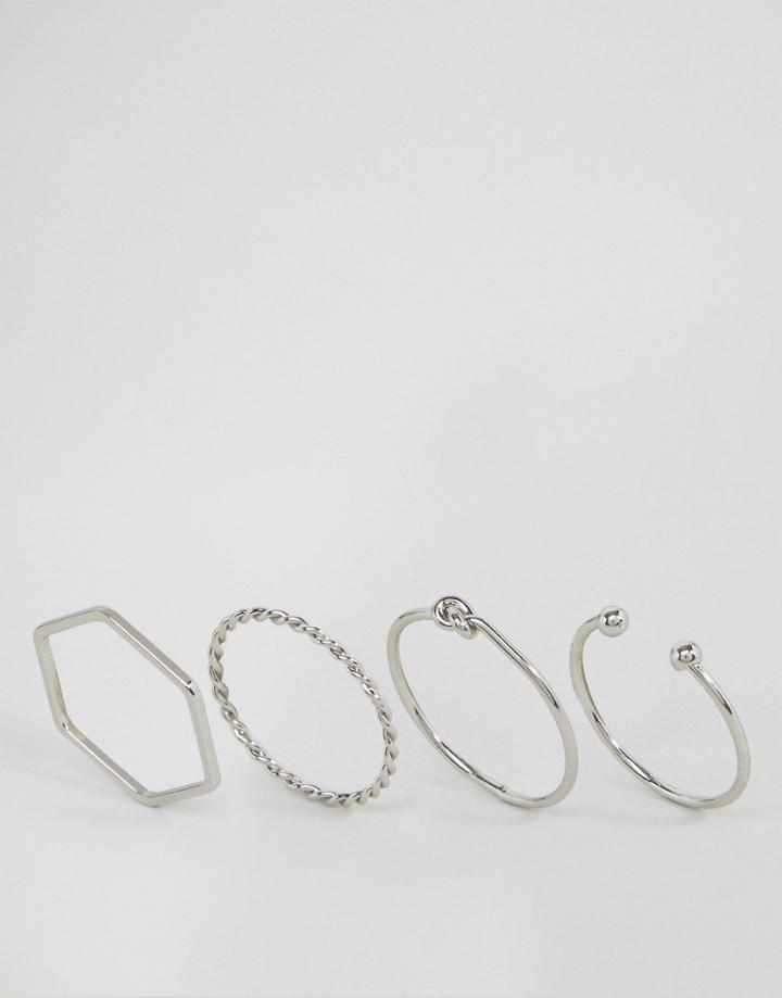 Asos Pack Of 4 Minimal Fine Ring - Silver