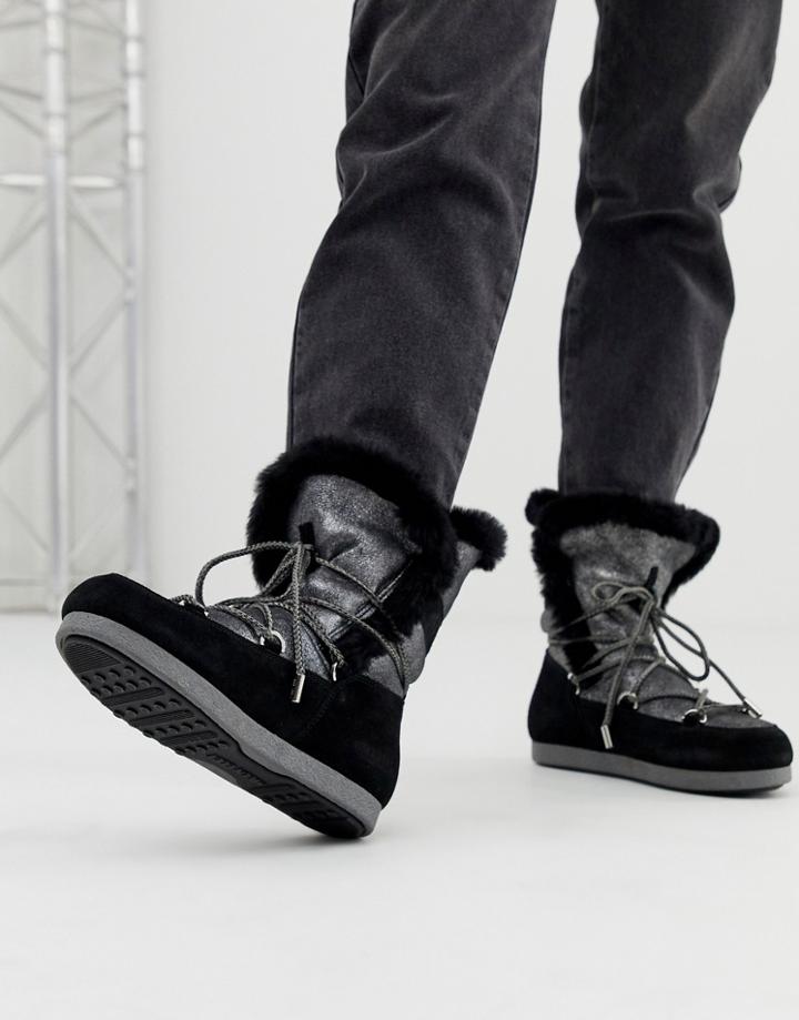 Moonboot High Shearling Snowboots In Silver Black - Silver