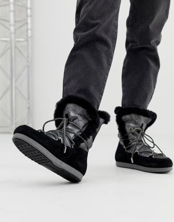 Moonboot High Shearling Snowboots In Silver Black - Silver