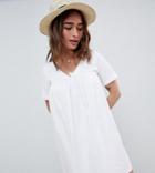 Asos Design Petite Ultimate Cotton Smock Dress - White