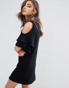 Miss Selfridge Cold Shoulder Ruffle Smock Dress - Black