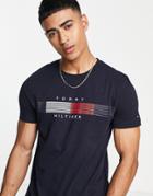 Tommy Hilfiger Organic Cotton Blend Chest Corp Stripe Logo T-shirt In Navy