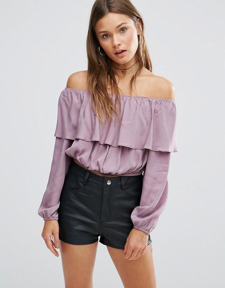 Pixie & Diamond Off The Shoulder Crop Top - Purple