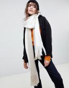 Asos Design Long Tassel Super Soft Knit Scarf In Color Block - Cream