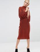 Asos Plisse Dress With High Neck - Red