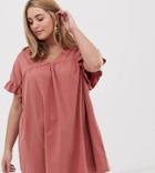 Asos Design Curve Mini Reversible Cotton Slub Smock Dress-pink