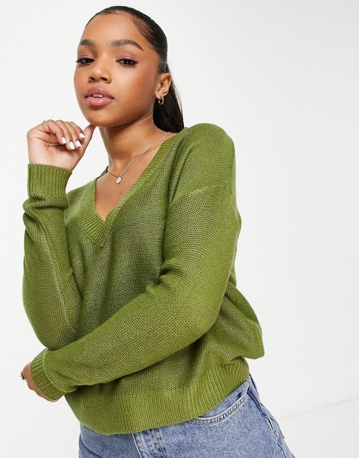 Brave Soul Kansas V Neck Jumper-green