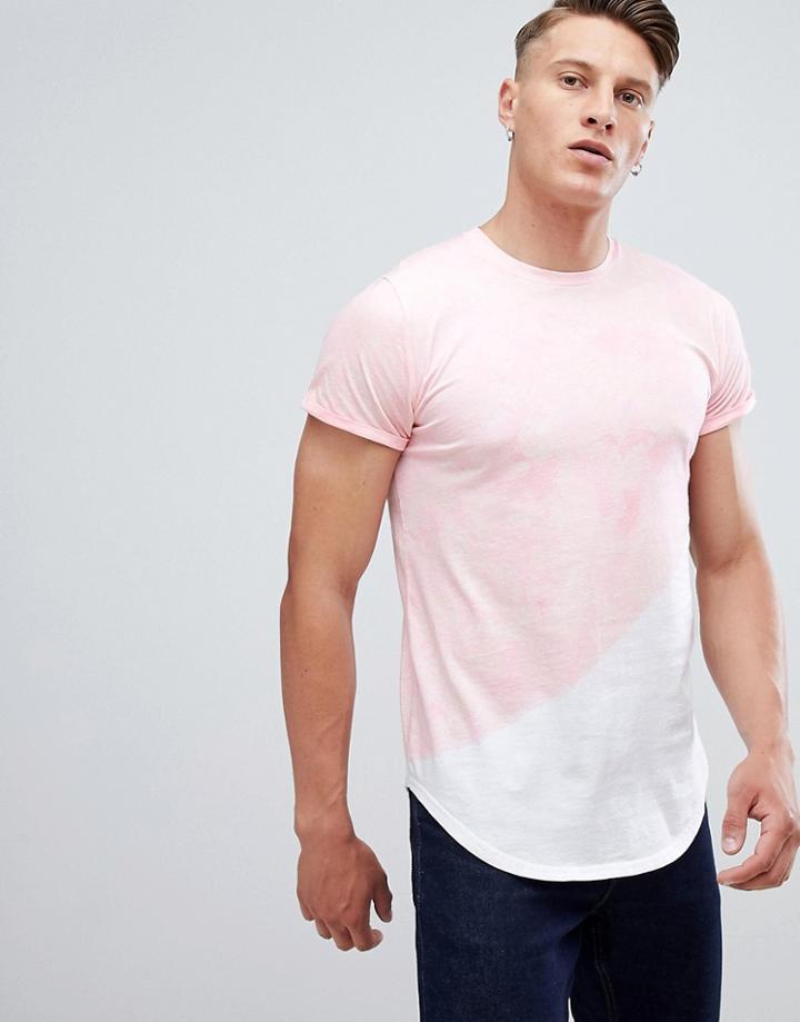Hollister Curved Hem Washed Out T-shirt Seagull Logo Slim Fit In Pink - Pink