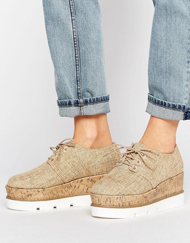 Asos Olympic Lace Up Flatforms - Cream