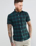 Asos Skinny Shirt With Mid Scale Check And Short Sleeves In Green - Green