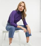 Fashion Union Petite High Neck Sweater In Cable Knit-blue