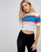 Daisy Street Crop Sweater In Shrunken Fit With Stripes - Multi