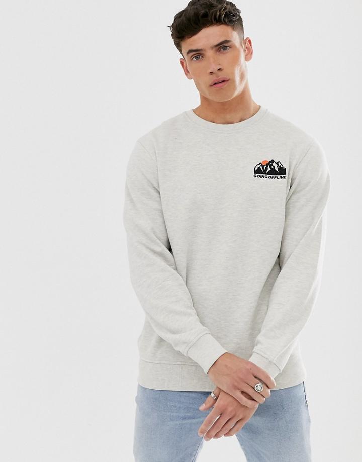 Jack & Jones Originals Logo Crew Neck Sweat With Back Print In White