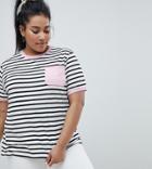 Asos Design Curve Pocket Stripe T-shirt With Contrast Binding - Multi